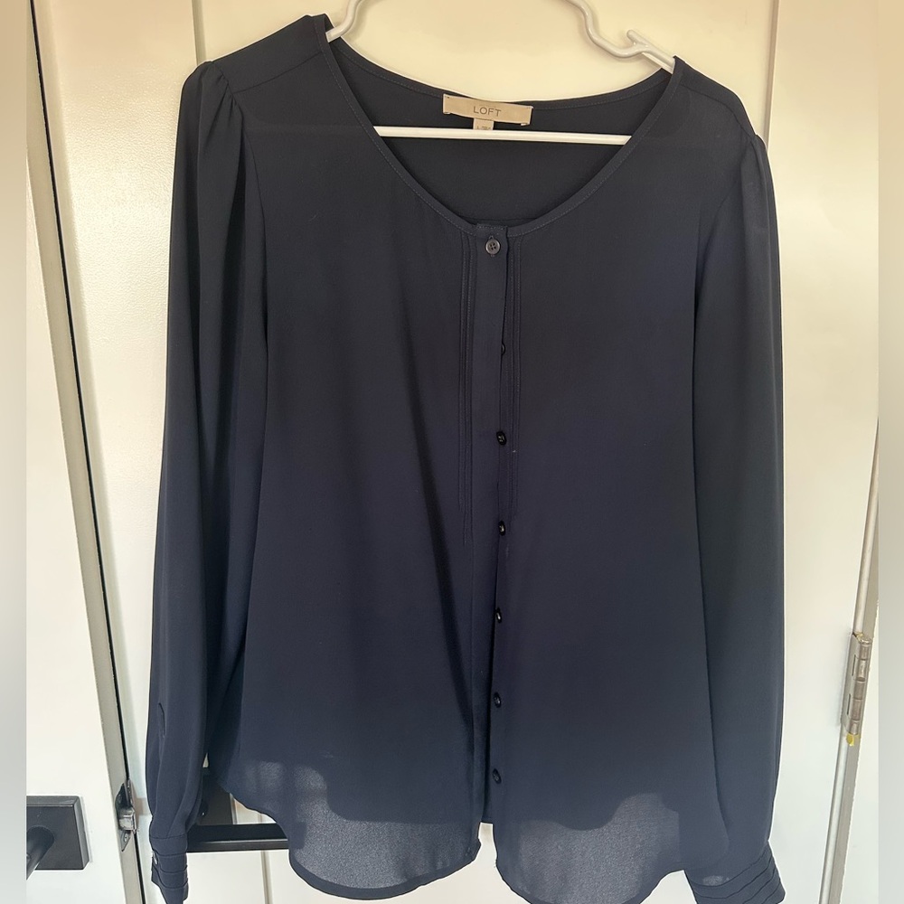 LOFT Deep Blue Button-Up Blouse